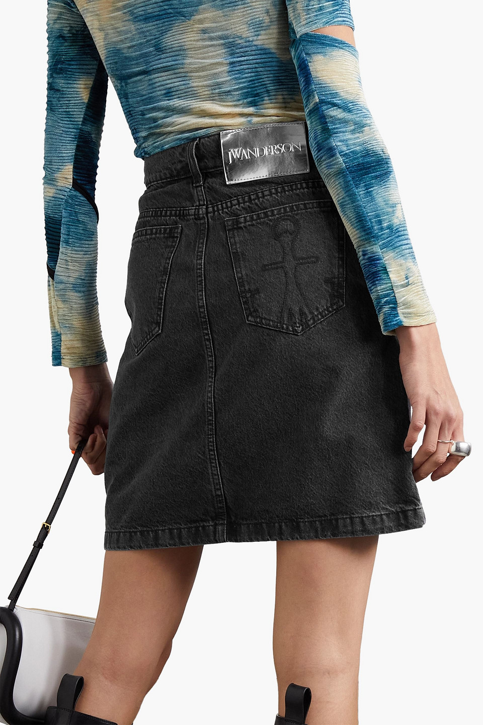 Shop Jw Anderson Chain-embellished Denim Mini Skirt In Black