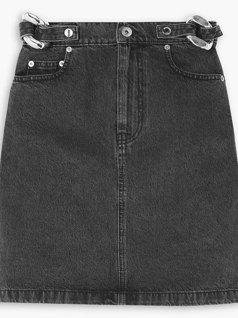 chain-embellished denim mini skirt