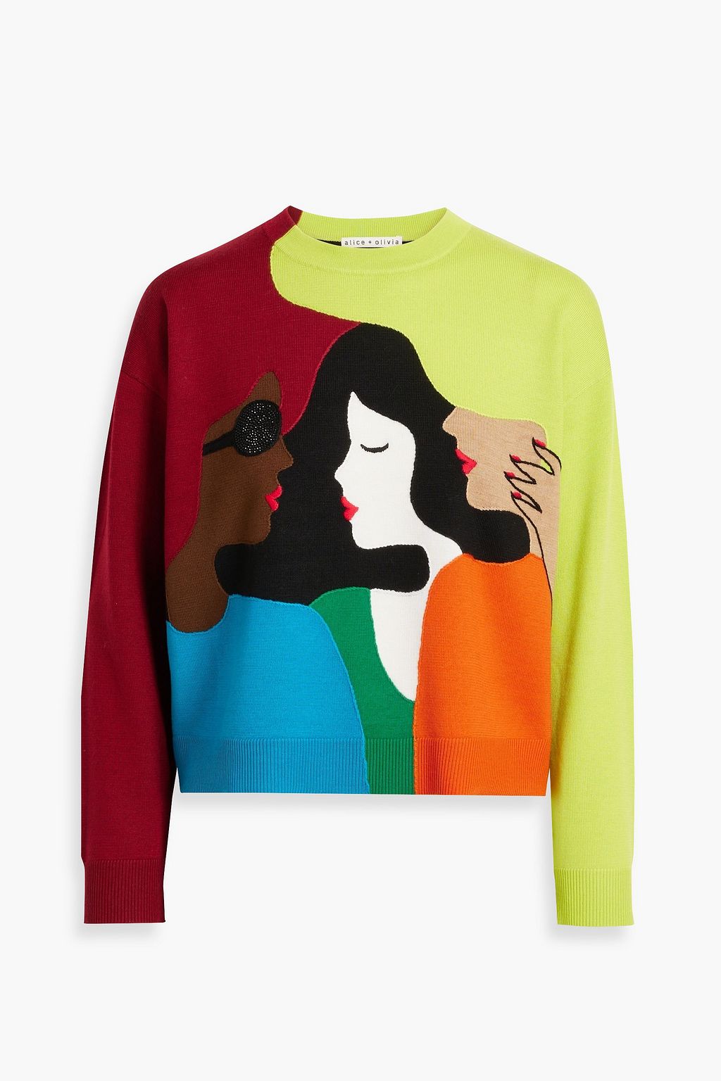 ALICE + OLIVIA Gleeson Girl Gang intarsia wool-blend sweater | THE OUTNET