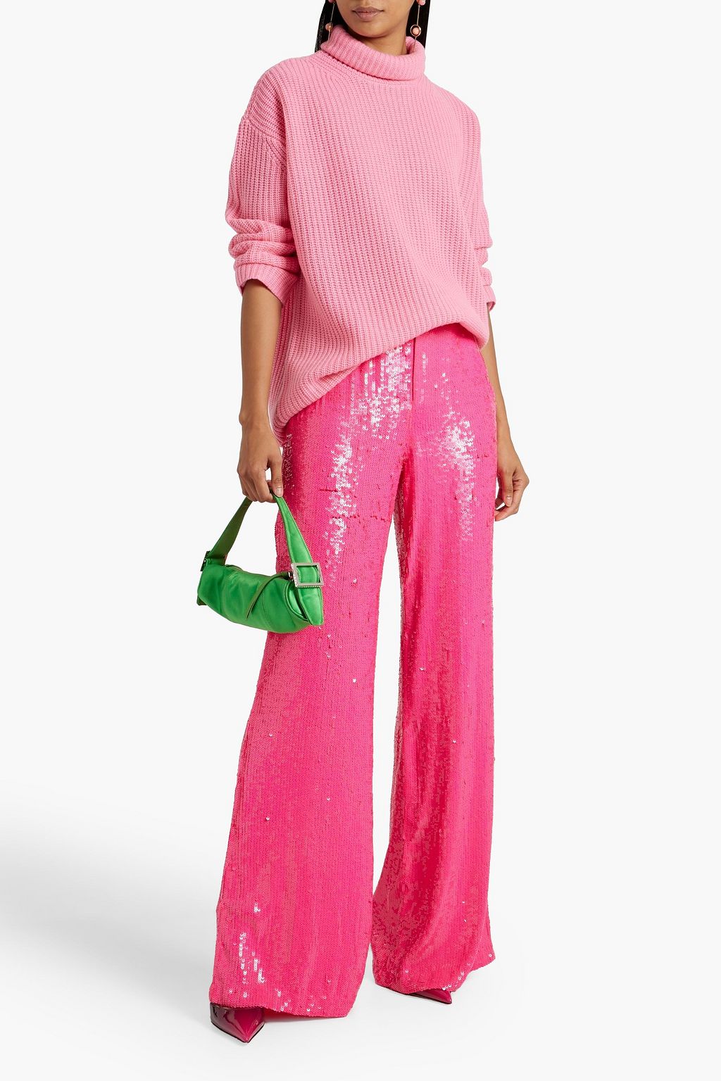 ALICE + OLIVIA シフォン ワイドレッグパンツ スパンコール付き