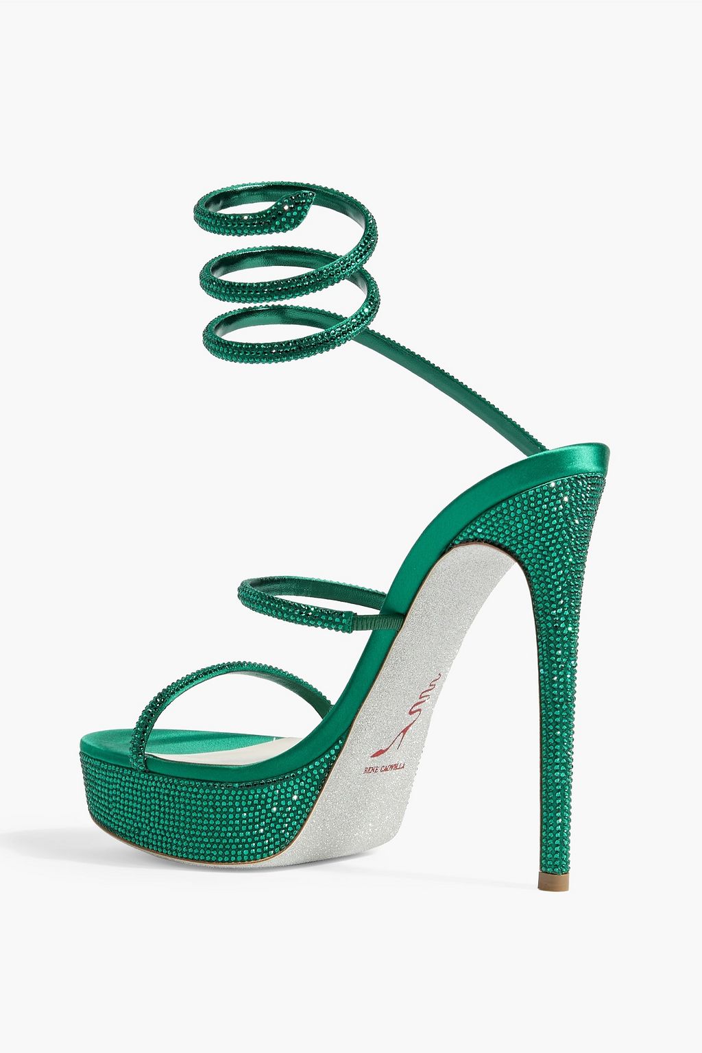 RENE' CAOVILLA Serpiana crystal-embellished satin platform sandals