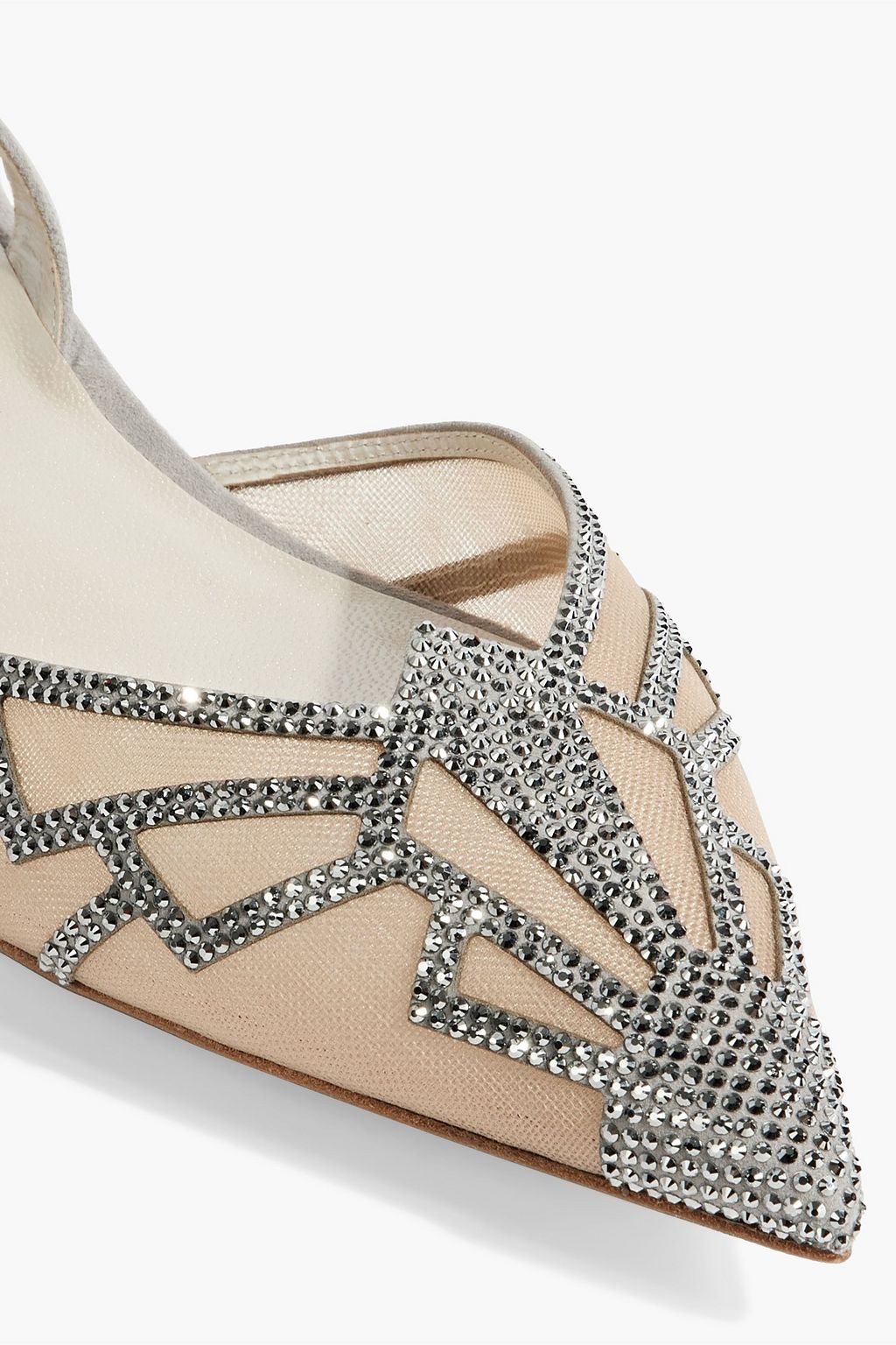RENE' CAOVILLA Nadine embellished mesh and suede slingback point-toe flats