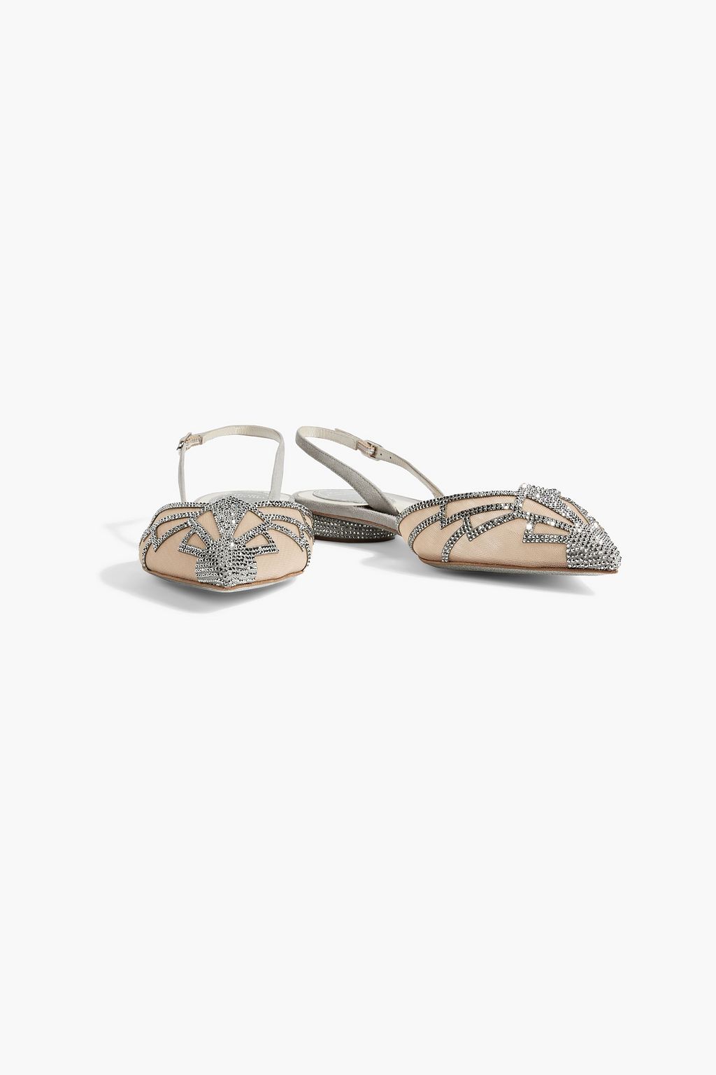 RENE' CAOVILLA Nadine embellished mesh and suede slingback point-toe flats