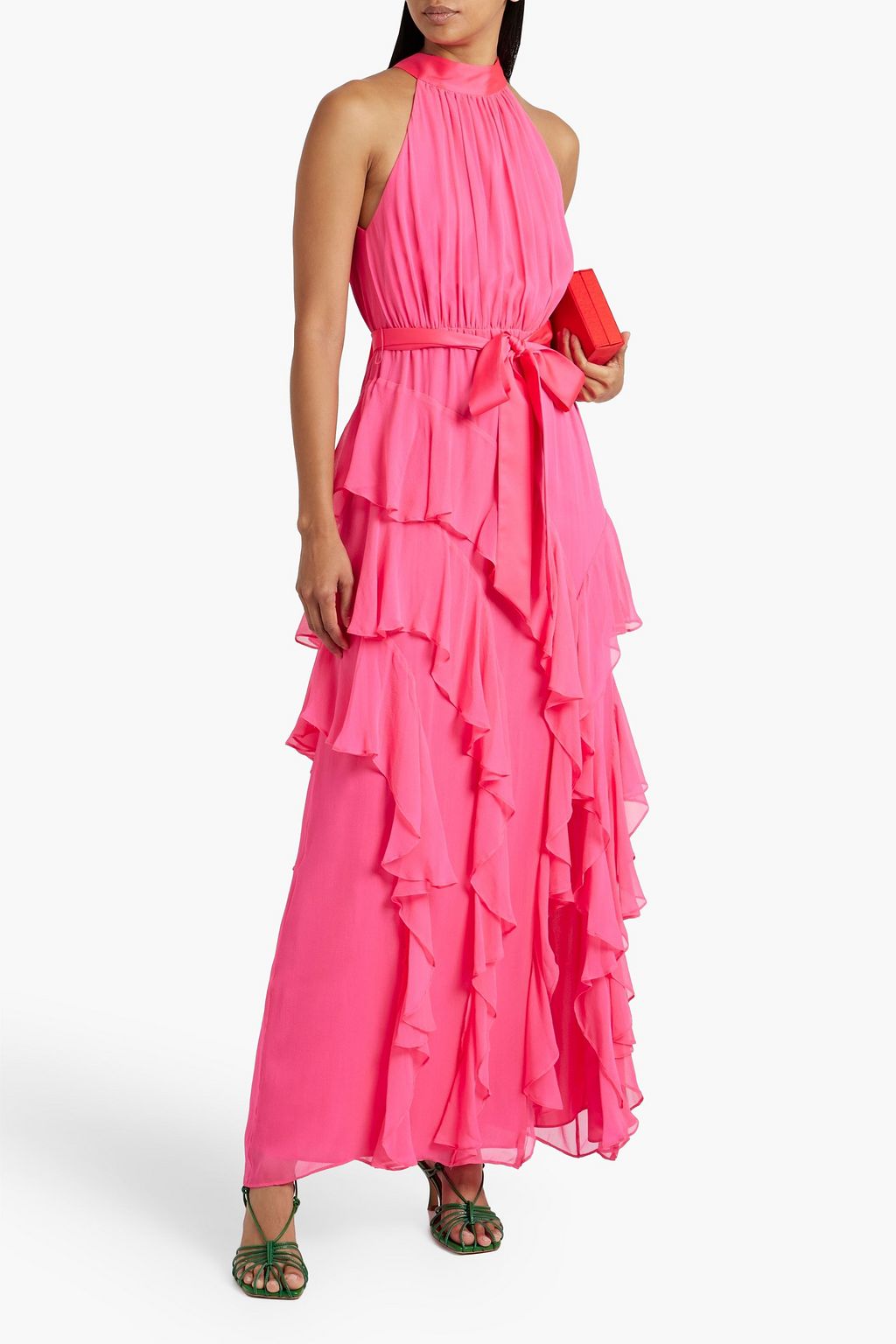 ALICE + OLIVIA Emelia belted ruffled silk-chiffon maxi dress