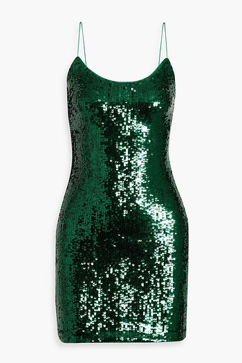 Giulia Square Neck Dress in Green Sequins