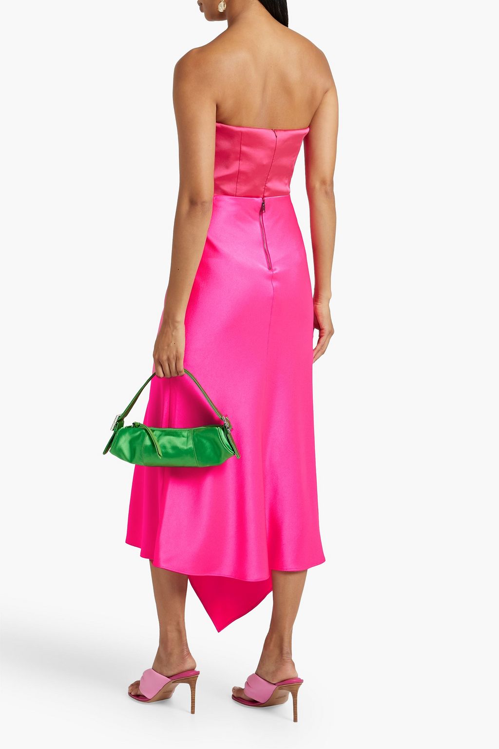 ALICE + OLIVIA 비대칭 새틴 크레이프 스커트
