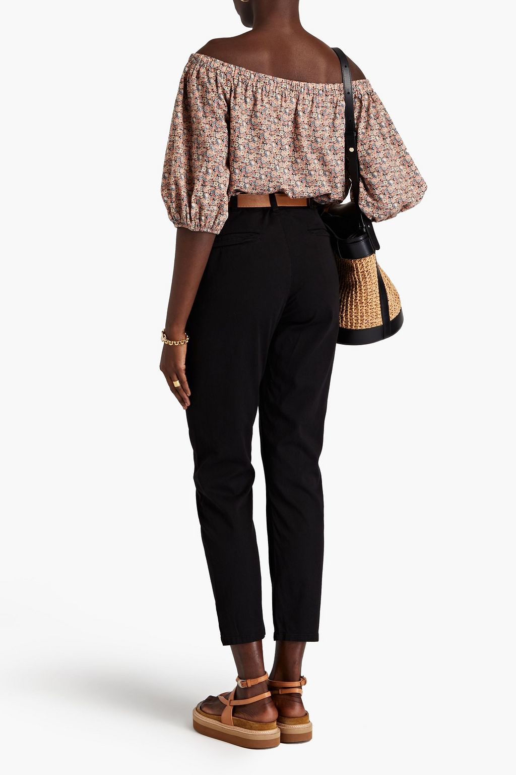 BA&SH Fustave off-the-shoulder floral-print cotton-poplin shirt