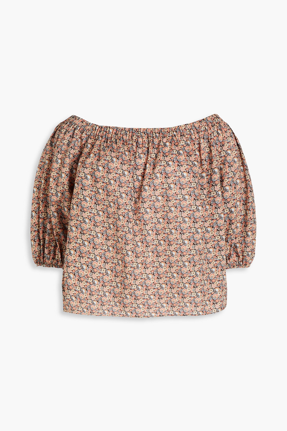 Ba&sh Fustave Off-the-shoulder Floral-print Cotton-poplin Shirt In Antique Rose