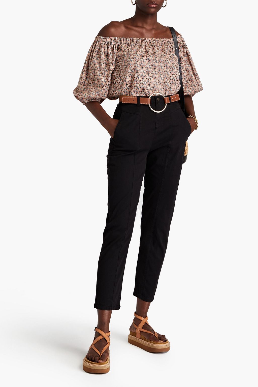 BA&SH Fustave off-the-shoulder floral-print cotton-poplin shirt