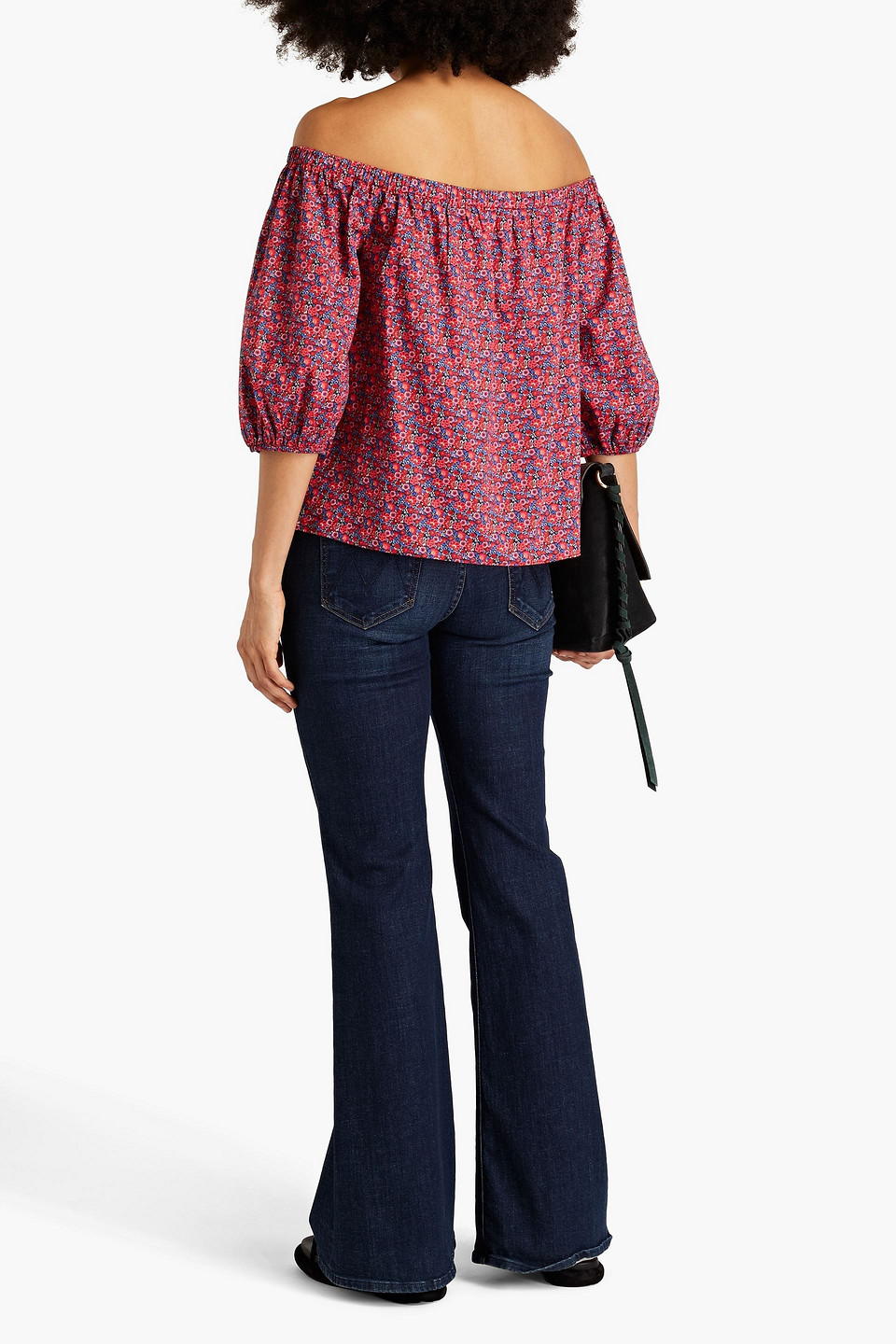 Ba&sh Fustave Off-the-shoulder Floral-print Cotton-poplin Shirt In Crimson