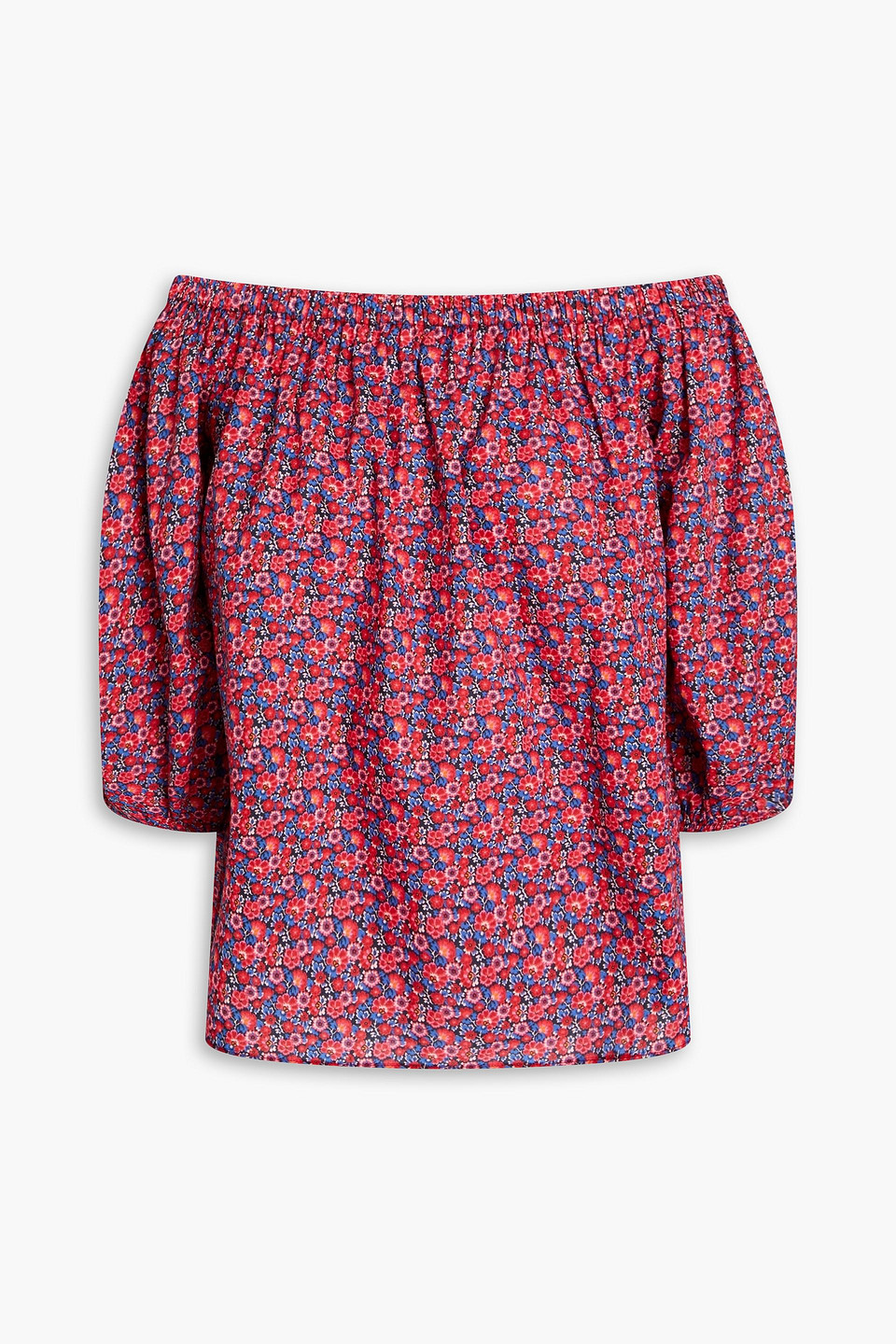 Ba&sh Fustave Off-the-shoulder Floral-print Cotton-poplin Shirt In Crimson