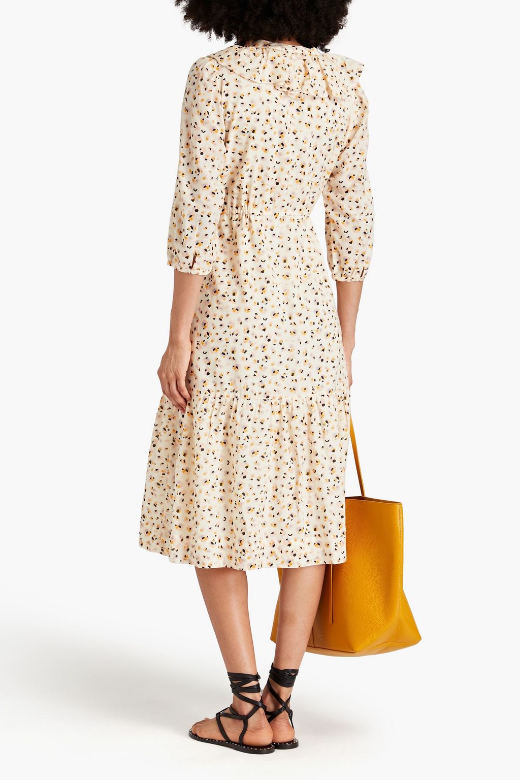 BA&SH Bowie ruffled printed cotton-blend midi dress