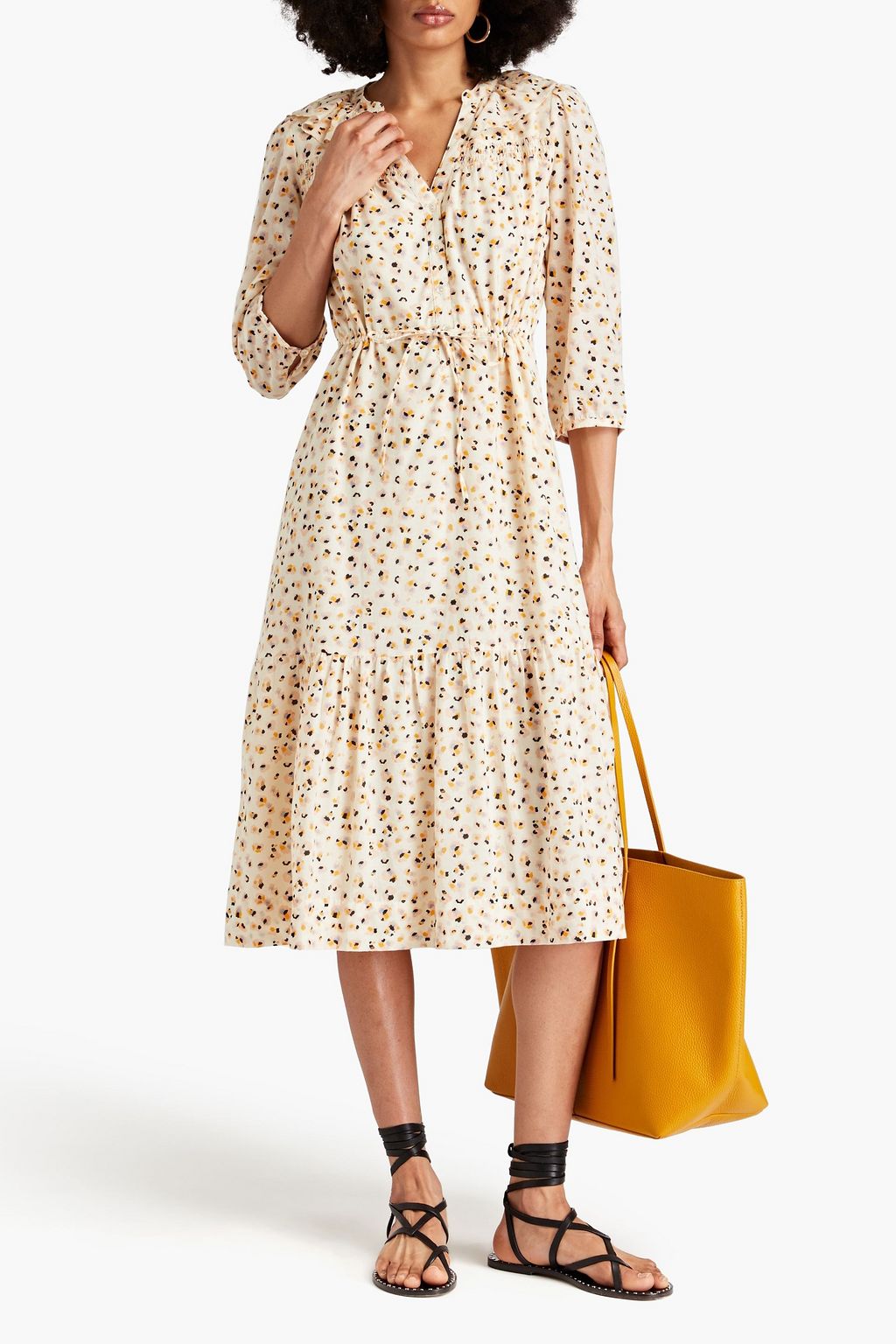 BA&SH Bowie ruffled printed cotton-blend midi dress