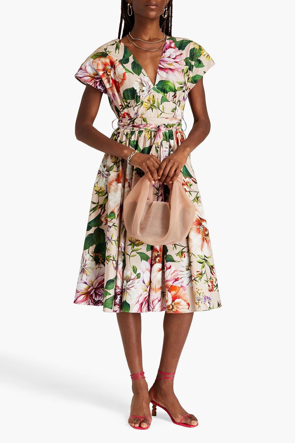 DOLCE&GABBANA Gathered floral-print cotton midi dress