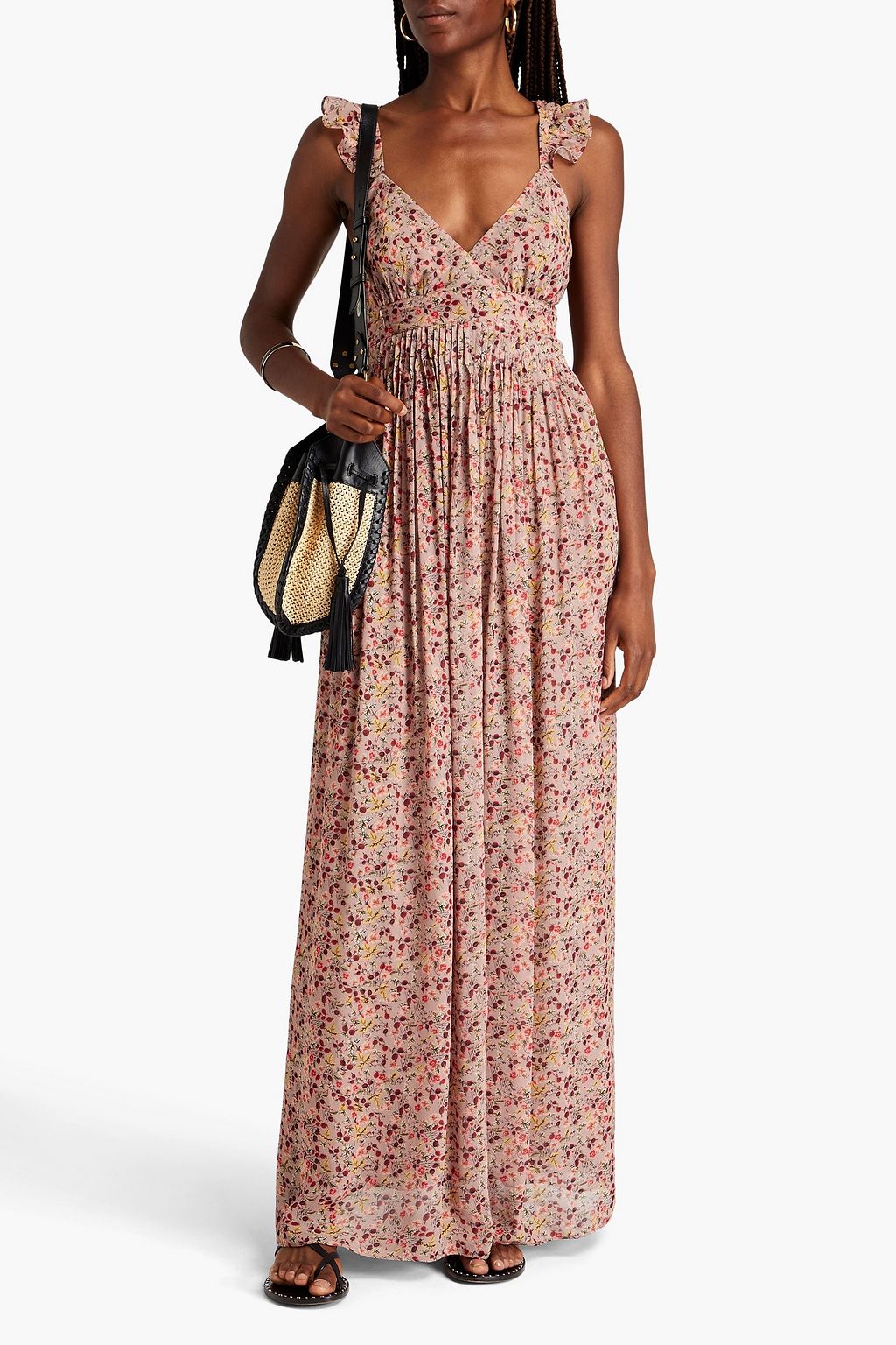 BA&SH Madison pleated floral-print georgette maxi dress