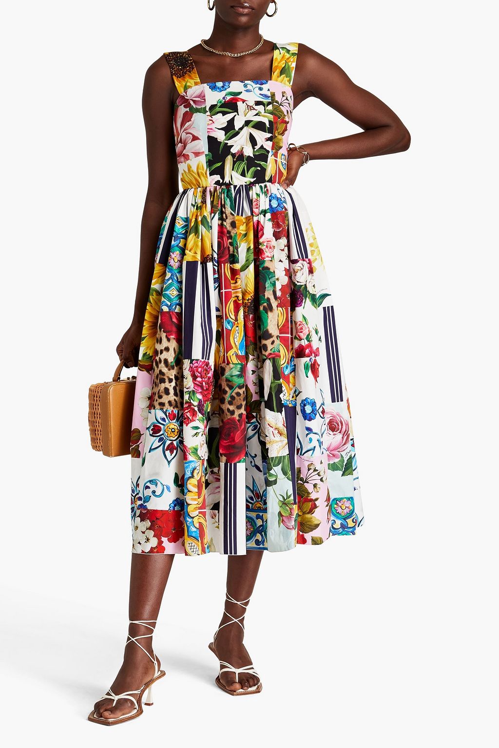 DOLCE&GABBANA Gathered printed cotton midi dress