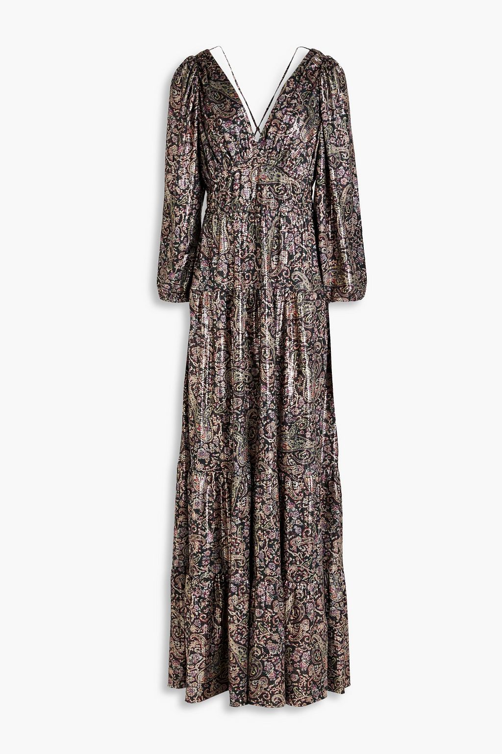 BA&SH Glady tiered metallic paisley-print jersey maxi dress