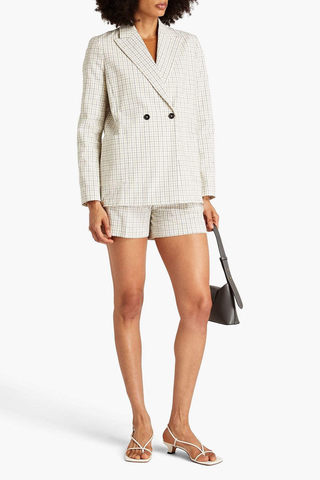 PS PAUL SMITH Doppelreihiger Blazer aus Seersucker aus einer Baumwollmischung mit Karomuster