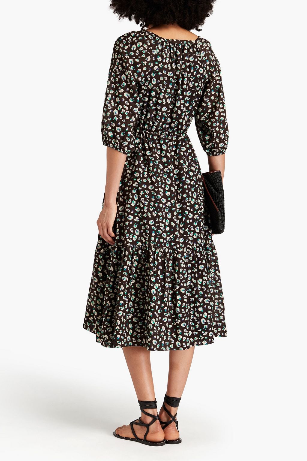 BA&SH Balea gathered printed cotton-blend midi dress