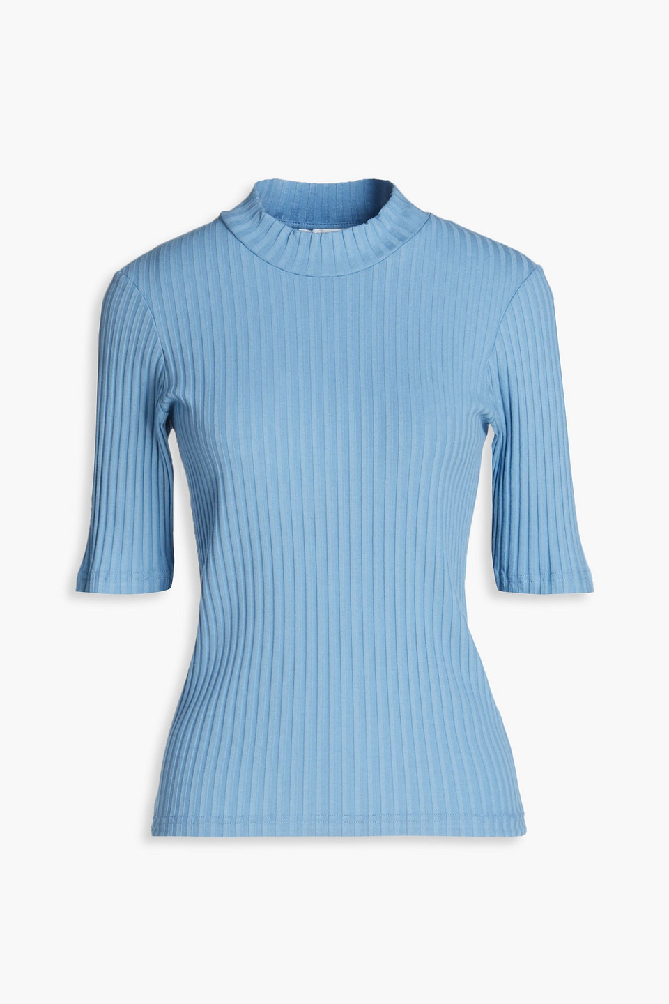 Ba&sh Maia Ribbed Stretch-cotton Jersey Turtleneck Top In Blue