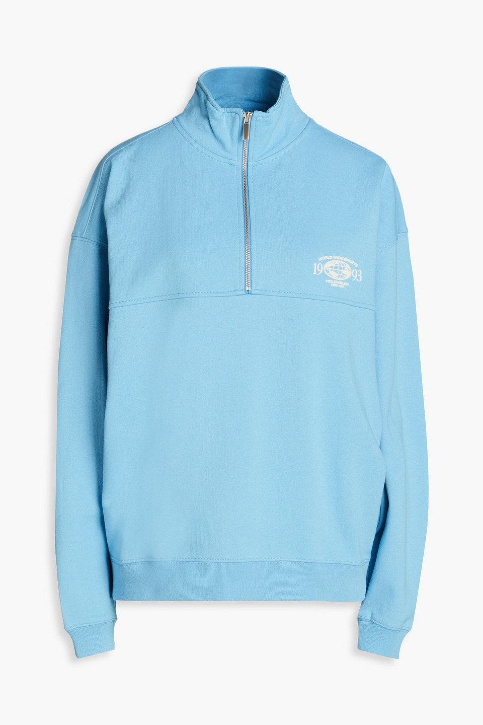 Holzweiler Mezzanine Sporty Sweatshirt Aus Baumwollfleece Mit Halblangem Reissverschluss Und Applikationen In Light Blue