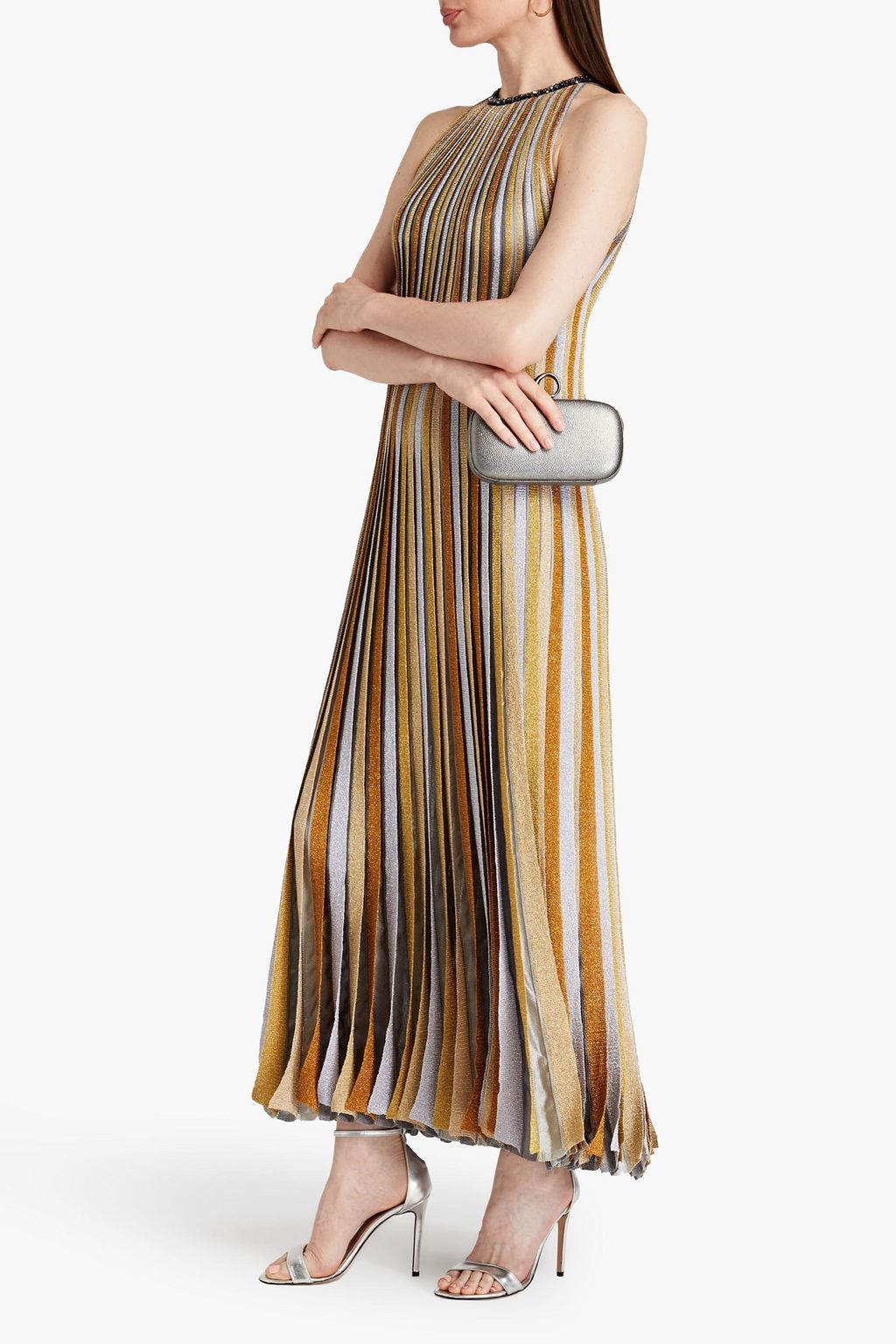MISSONI Pleated sequined crochetknit maxi dress THE