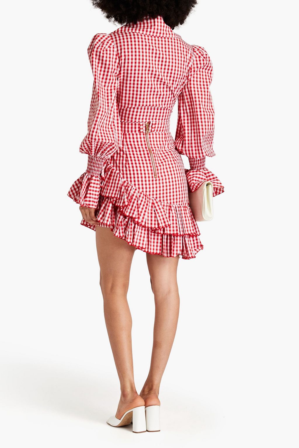 BALMAIN Asymmetric ruffled gingham cotton skirt