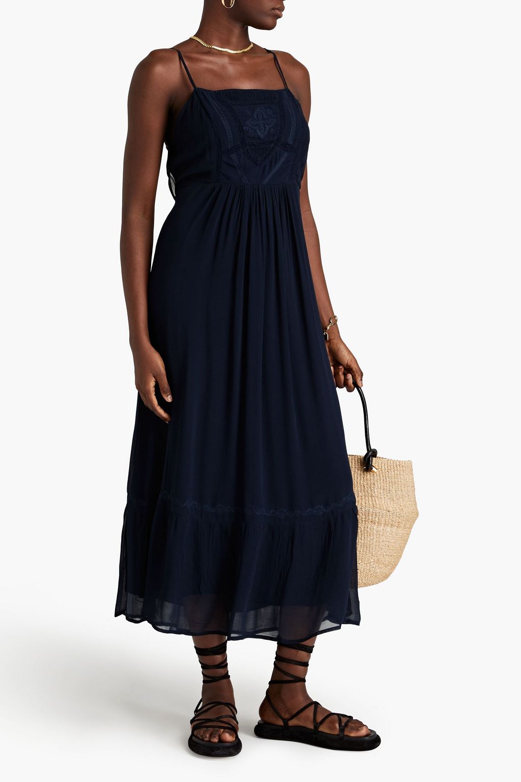 BA&SH Michele embroidered georgette midi dress