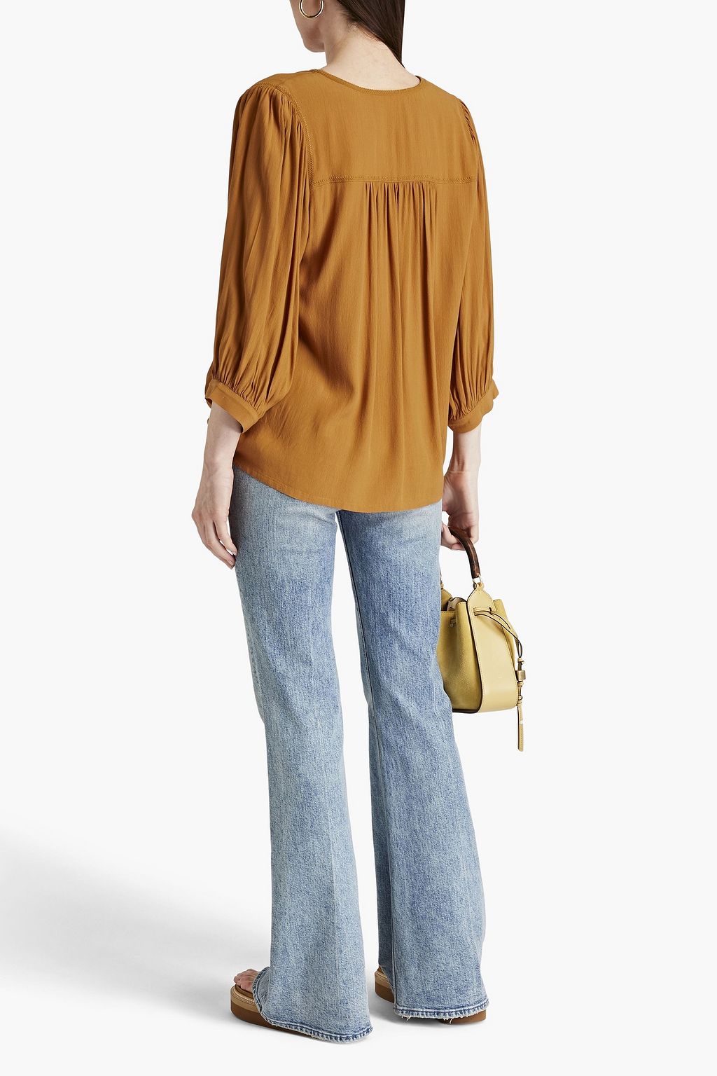 BA&SH Tidris gathered embroidered crepe blouse