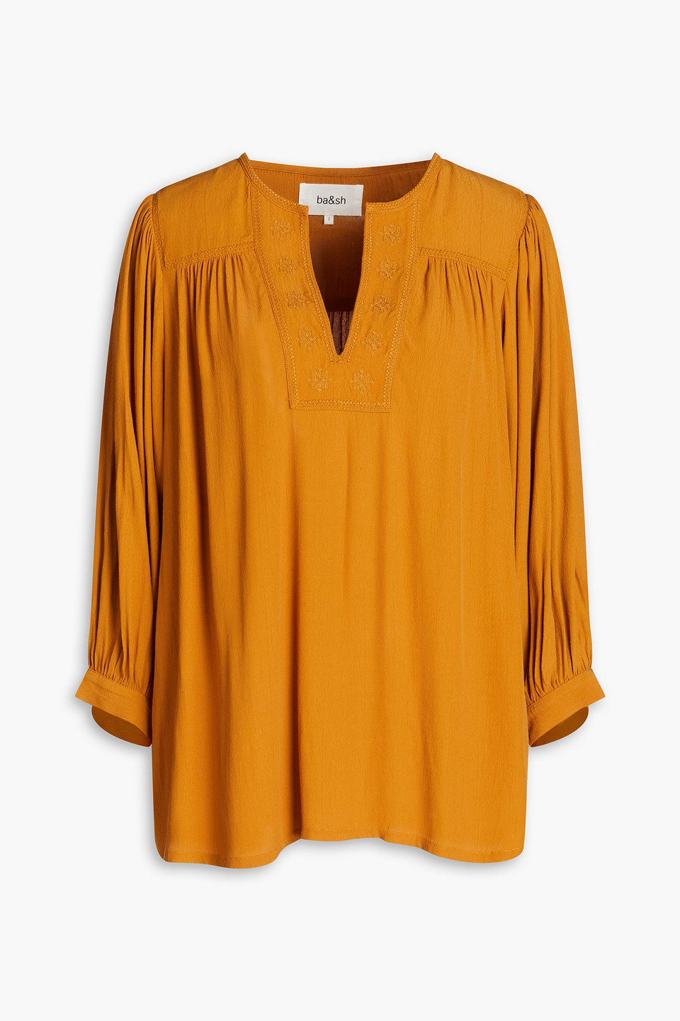 Ba&sh Tidris Gathered Embroidered Crepe Blouse