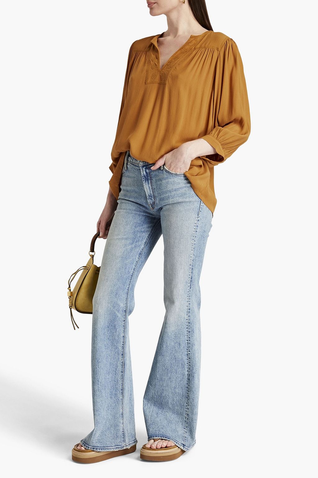 BA&SH Tidris gathered embroidered crepe blouse