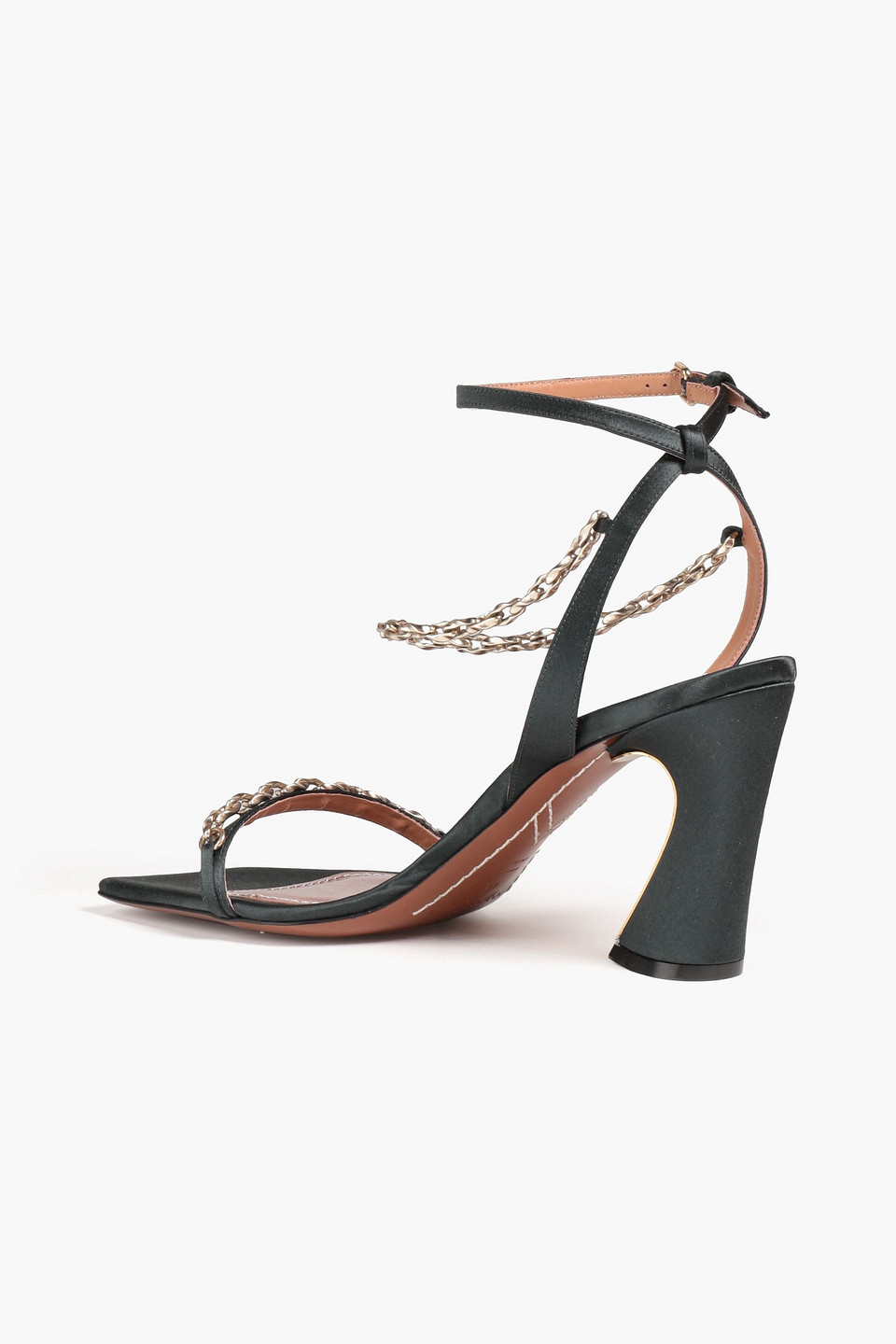 Shop Zimmermann Chain-trimmed Satin Sandals In Dark Green