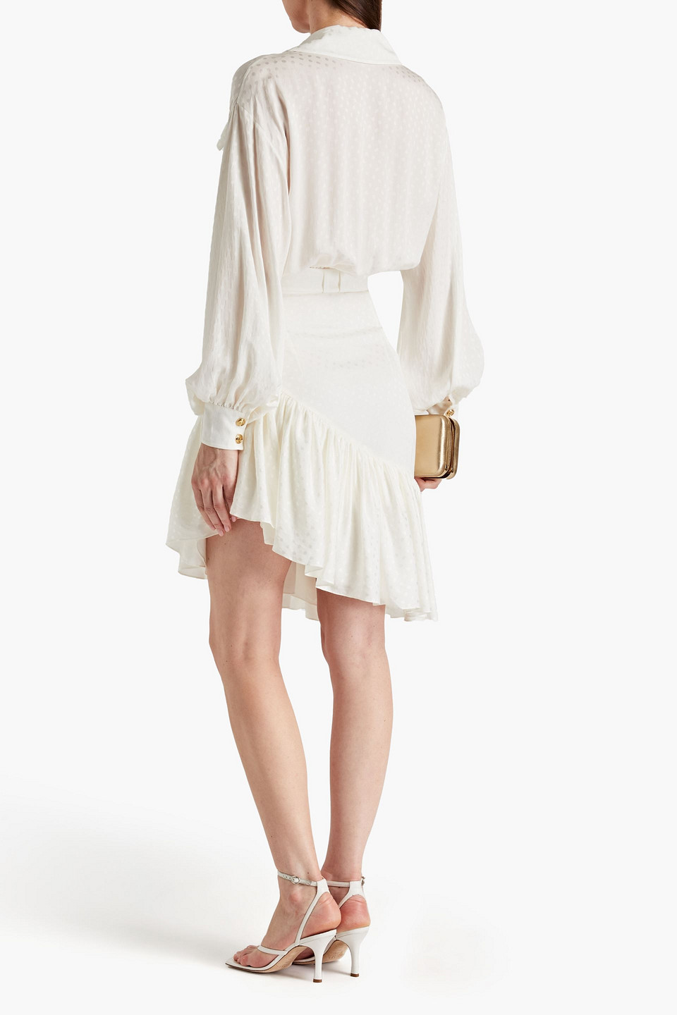  Balmain - Asymmetrisches Hemdkleid Aus Seidenjacquard - Weiß - Fr 34 
