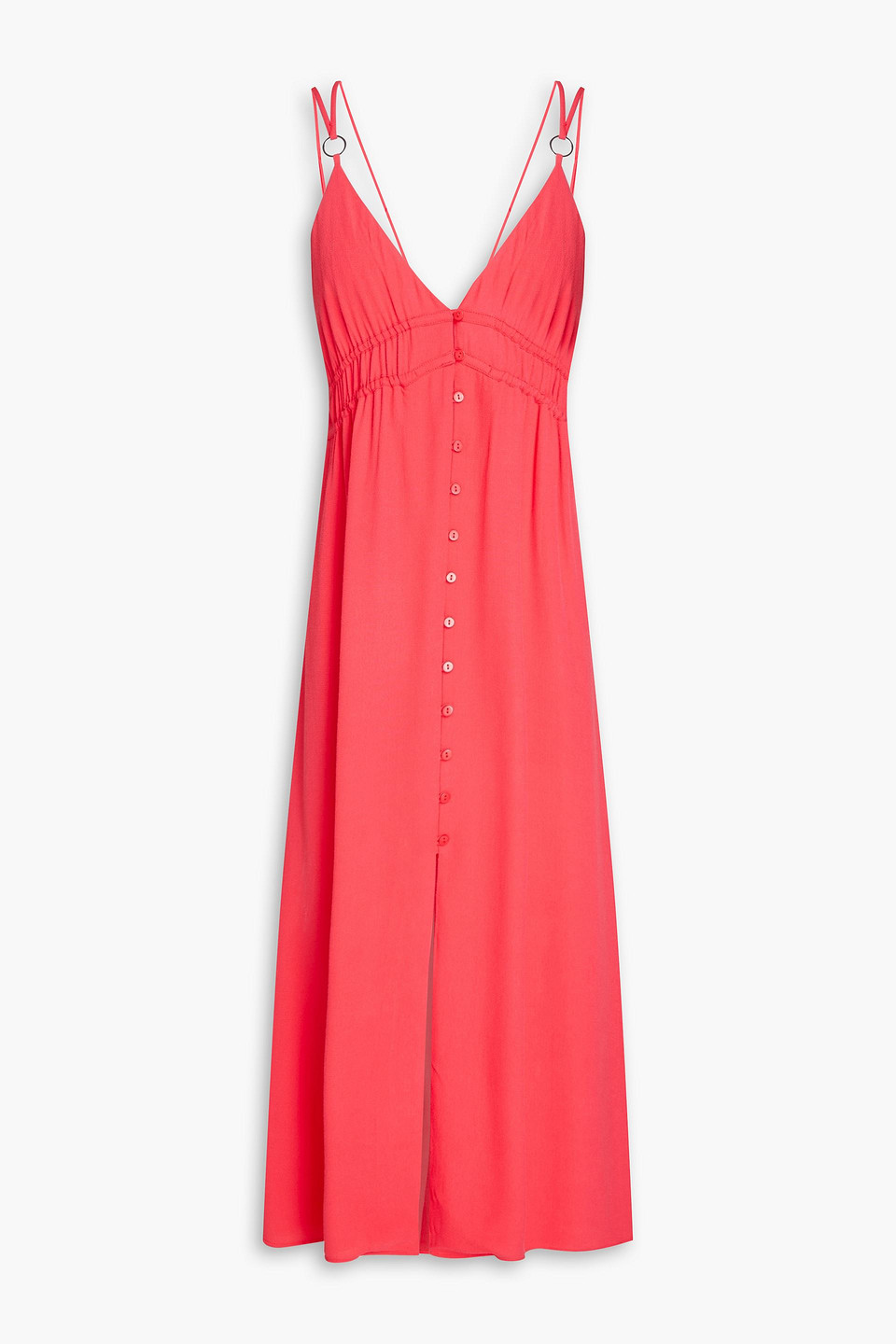 Ba&sh Robe Flavia Metallic-trimmed Crepe Midi Dress In Papaya