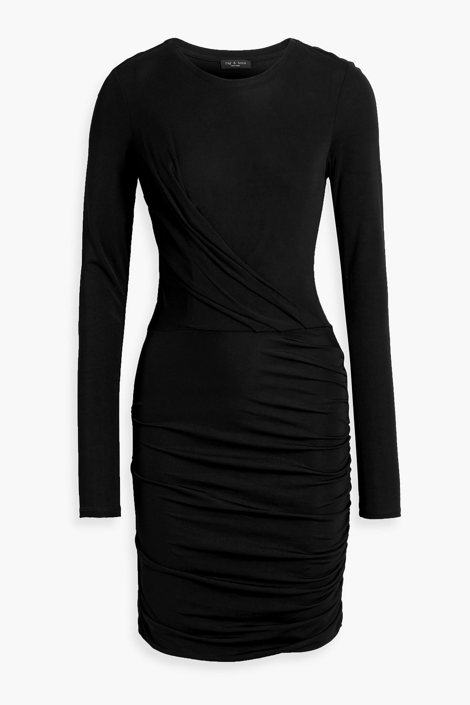 Shop Rag & Bone Holly Wrap-effect Ruched Stretch-jersey Mini Dress In Black