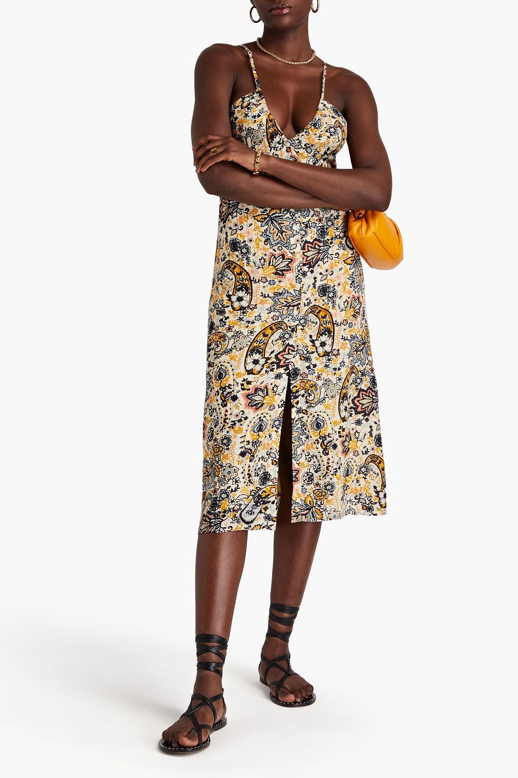 BA&SH Robe Baila gathered jacquard midi dress