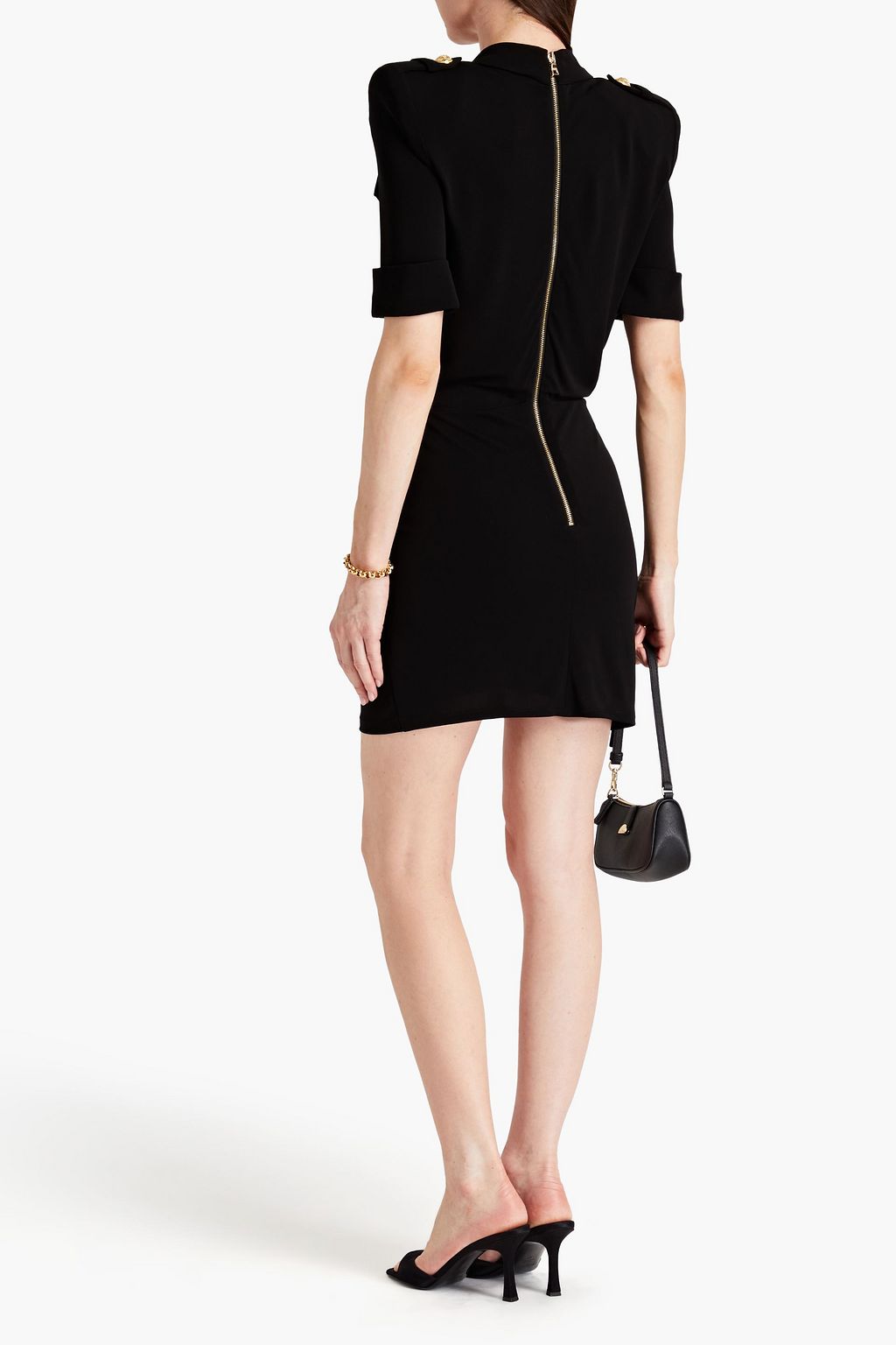 BALMAIN 장식 디테일 스트레치 크레이프 미니 드레스