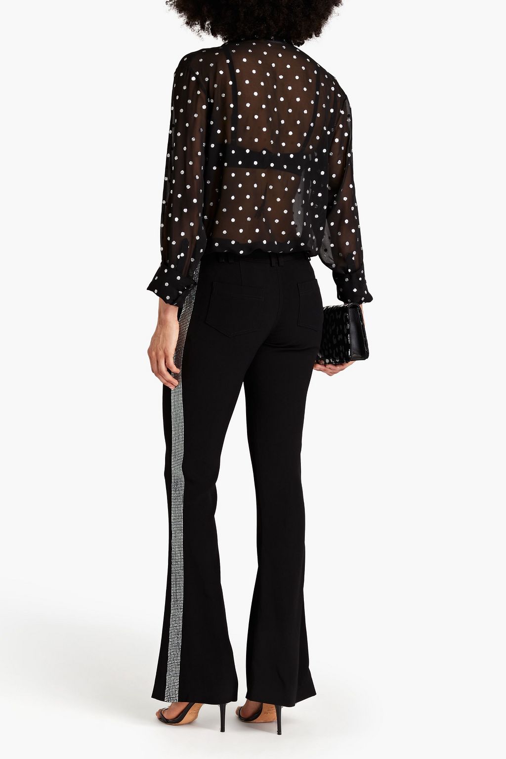 BALMAIN بنطلون من الكريب بقصة واسعة من الأسفل ومزيّن بالكريستال