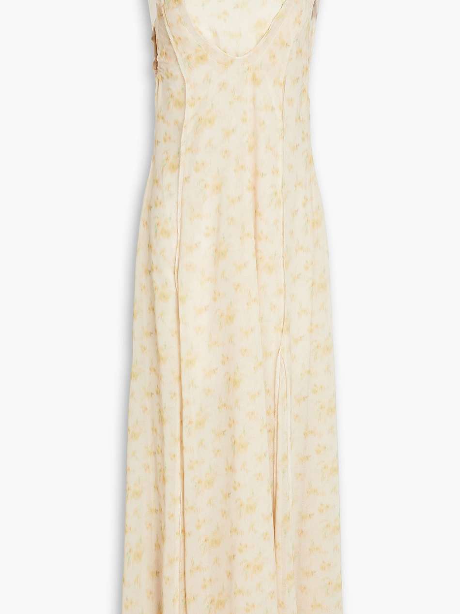 godet floral-print chiffon maxi dress