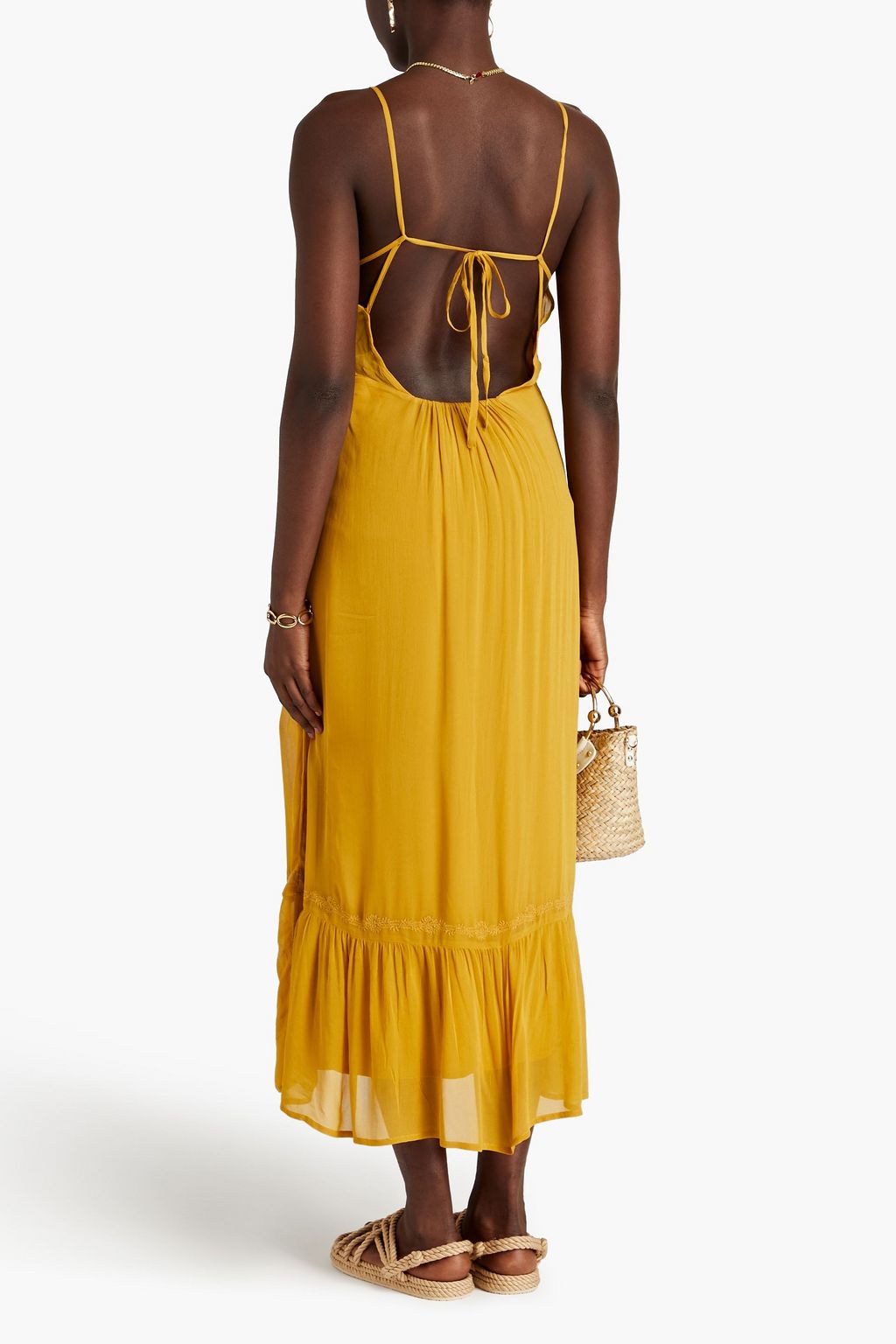 BA&SH Michele embroidered georgette midi dress