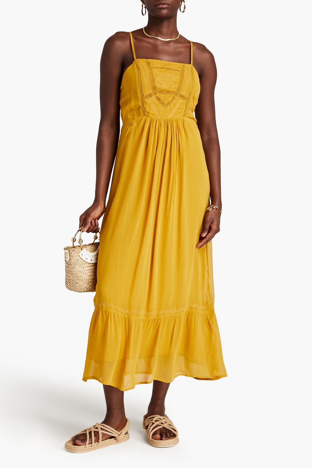 BA&SH Michele embroidered georgette midi dress