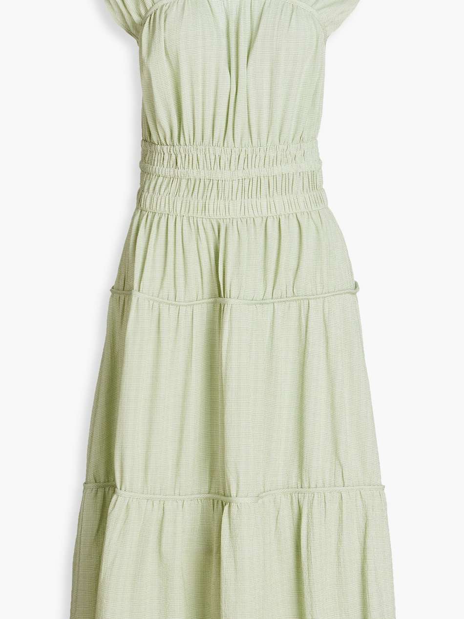 iben gathered gingham crepe midi dress