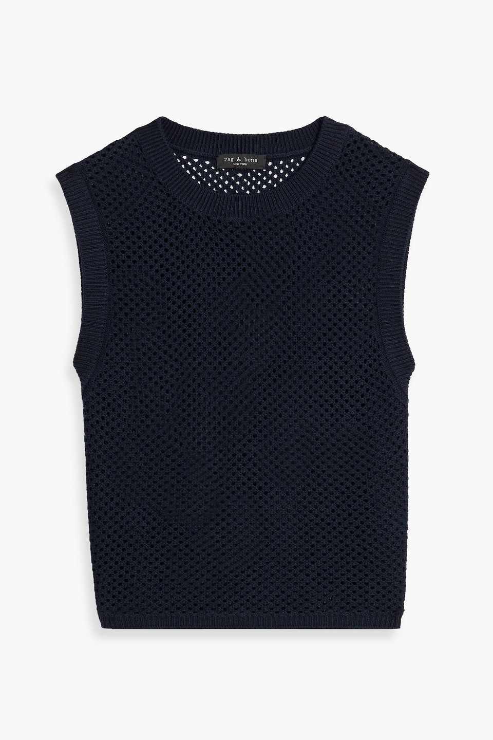 Shop Rag & Bone Carson Pointelle-knit Cotton And Cashmere-blend Vest In Midnight Blue