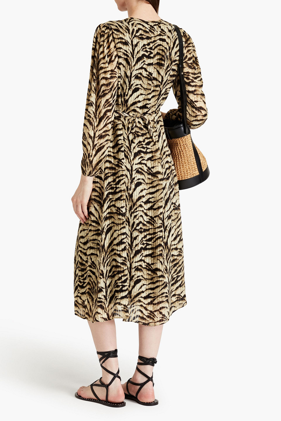 Shop Ba&sh Imany Tiger-print Jacquard Midi Dress In Animal Print