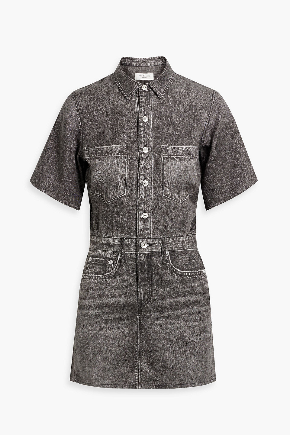 Rag & Bone Denim-effect Print Tencel Mini Shirt Dress In Charcoal