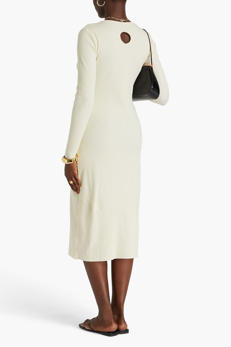 Holzweiler Tora Midikleid Aus Gerippter Stretch-baumwolle Mit Cut-outs In Pastel Yellow