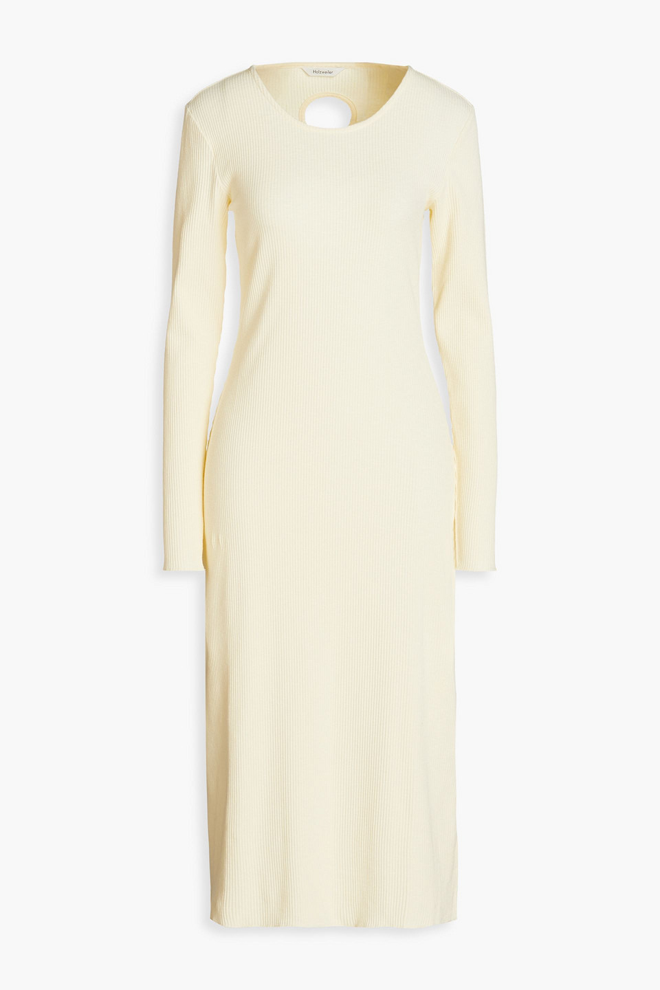 Holzweiler Tora Midikleid Aus Gerippter Stretch-baumwolle Mit Cut-outs In Pastel Yellow