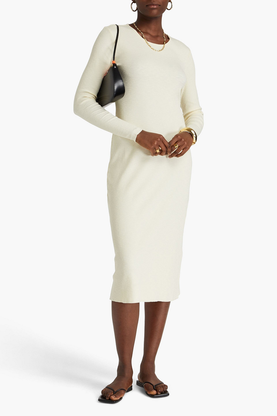 Shop Holzweiler Tora Cutout Ribbed Stretch-cotton Midi Dress In Pastel Yellow