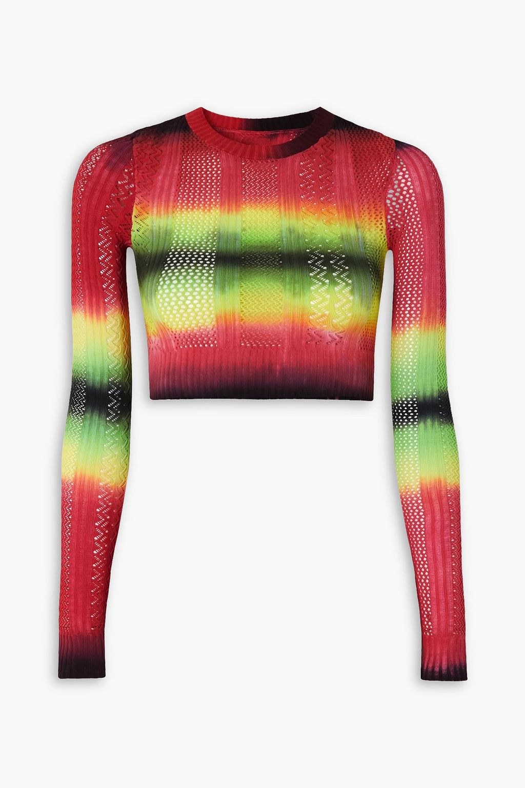 Cropped tie dyed pointelle knit sweater red XS