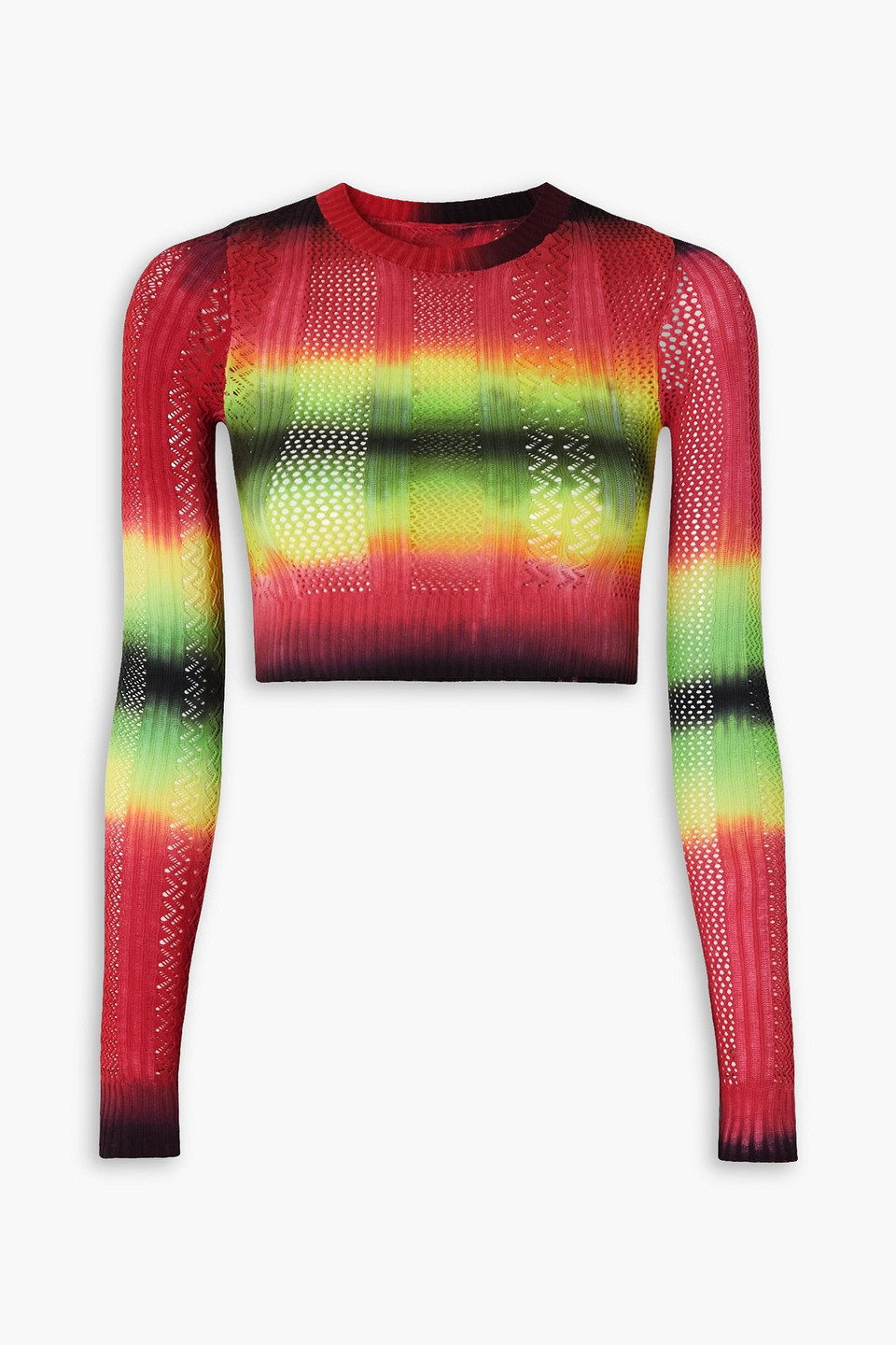 Agr Cropped Tie-dyed Pointelle-knit Sweater In Red